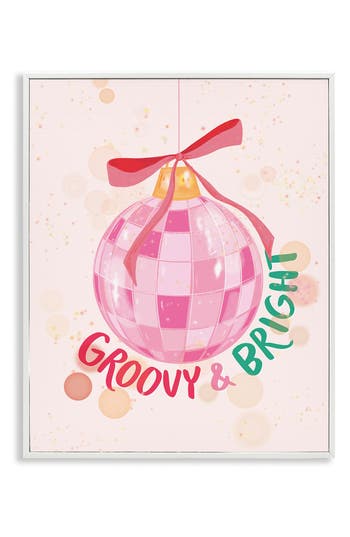 Stupell Industries Groovy & Bright Framed Canvas Wall Art In Pink