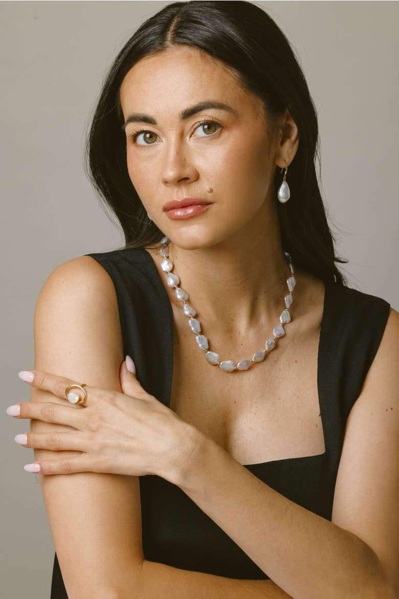 White Freshwater Cultured Keshi Pearl Amara Necklace for Women, Alternate, color, Yellow Gold Fill