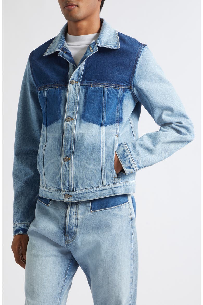 Patchwork Denim Trucker Jacket, Alternate, color, SHADES OF INDIGO BLUE