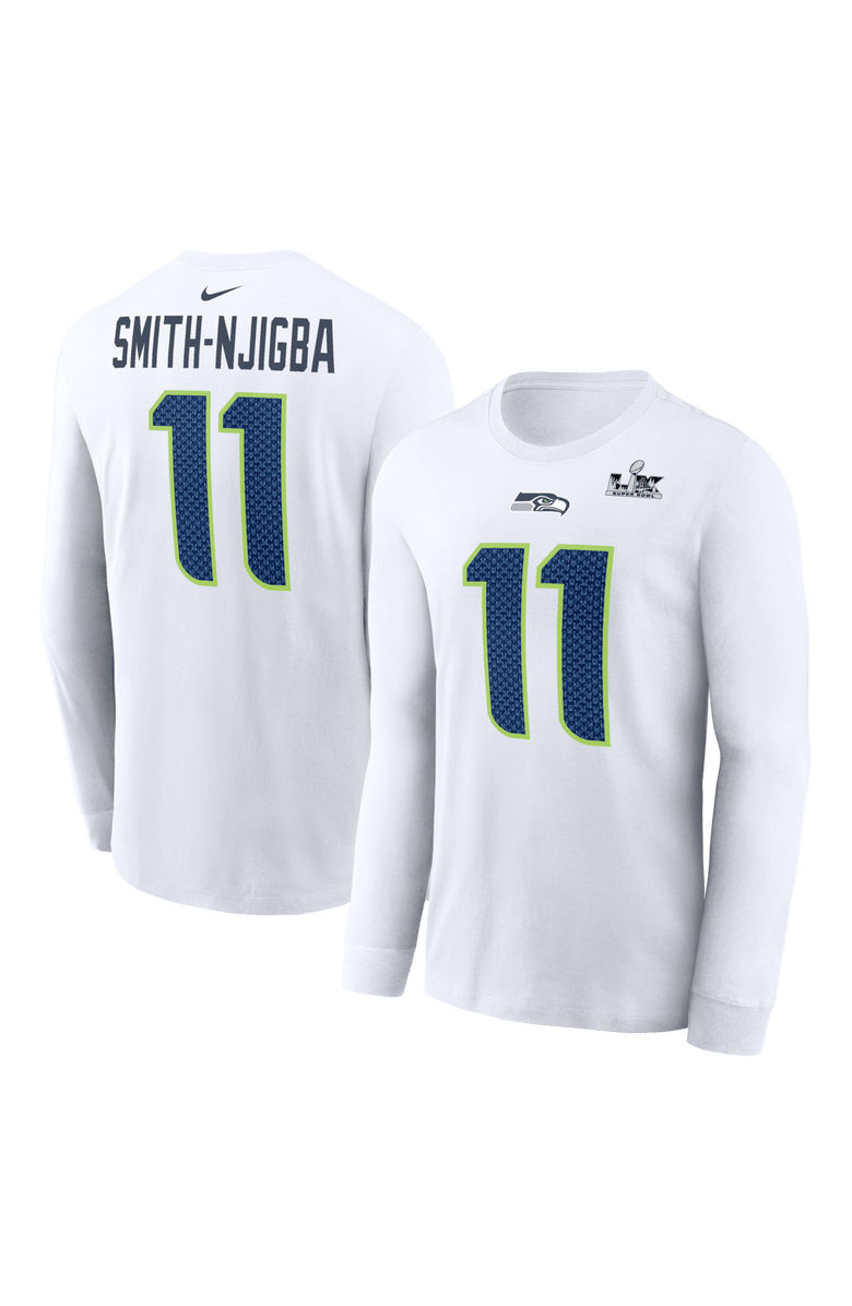 Nike Men's Nike Jaxon Smith-Njigba White Seattle Seahawks Super Bowl LX Champions Patch Name & Number Long Sleeve T-Shirt, Main, color, White