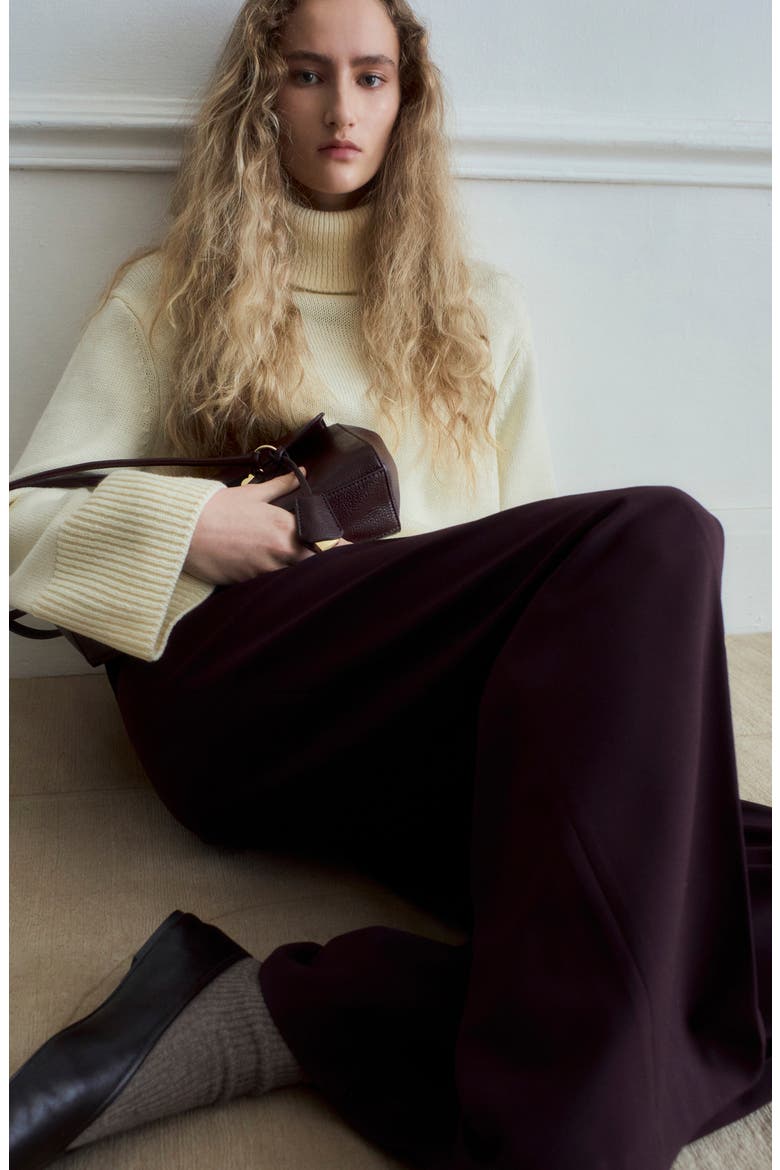 Pleated Wide Leg Pants, Alternate, color, MAROON