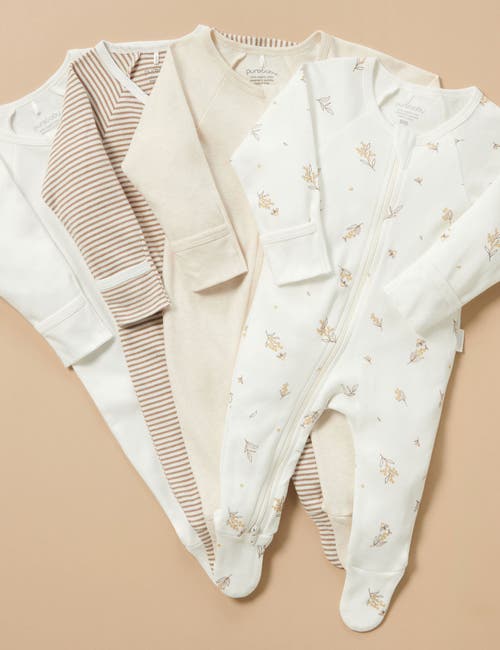 Purebaby 4 Pack Zip Footie Unisex In Multi