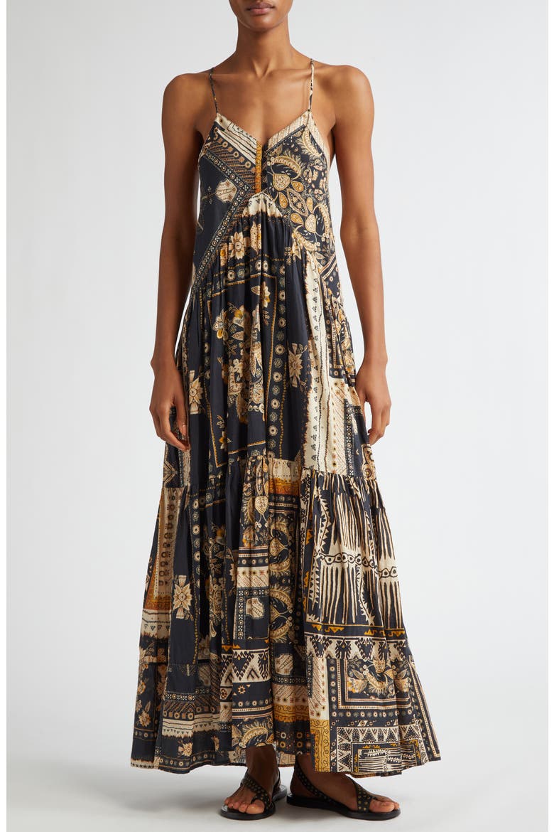 Sabba Mixed Print Cotton Maxi Dress, Main, color, BLACK / OCHRE