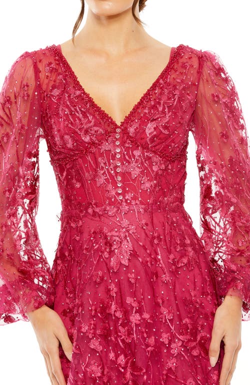 MAC DUGGAL MAC DUGGAL V NECK PUFF SLEEVE A LINE EMBROIDERED GOWN