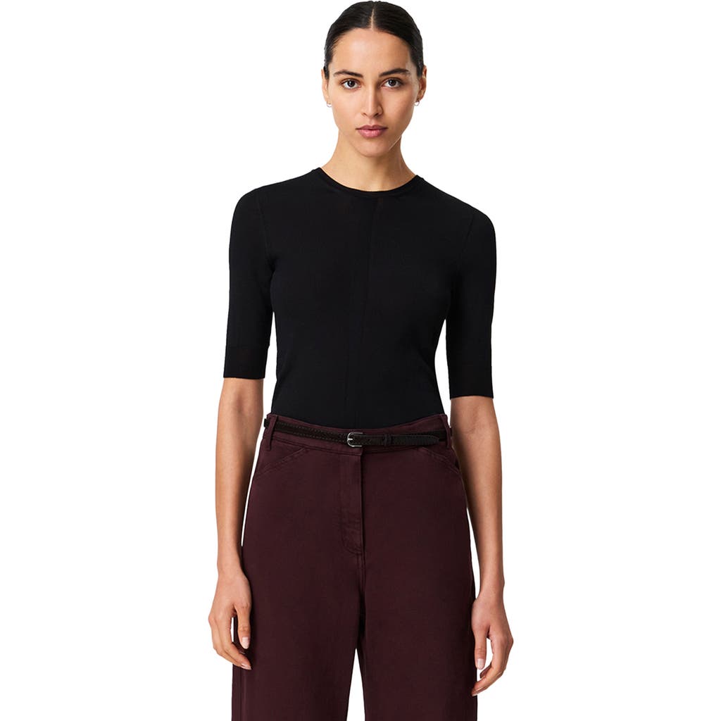 Another Tomorrow Fitted Knit Top In Black