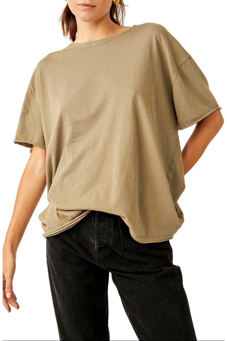 Nina Crewneck Cotton T-Shirt, Main, color, OLIVE STONE