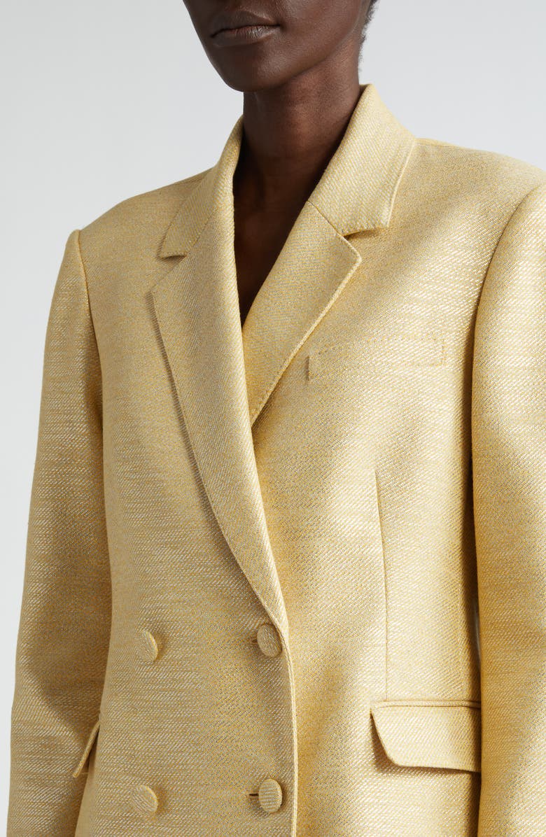 ST. JOHN Doubled Breasted Metallic Twill Blazer, Alternate, color, Silver/ Sunflower Multi