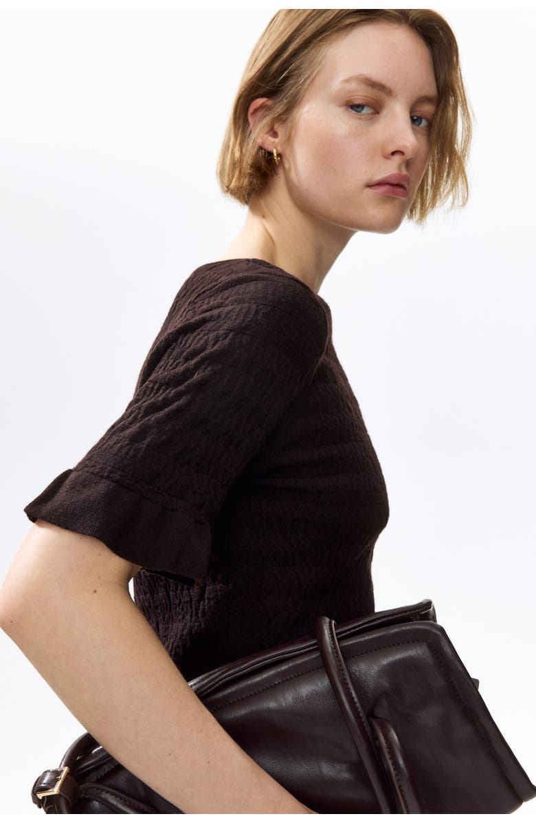 H&M Textured-knit Top, Main, color, Dark Brown