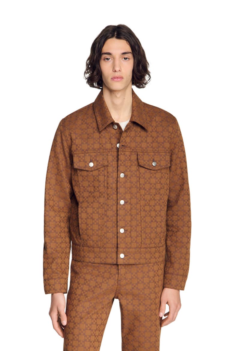 Square Cross denim jacket, Main, color, Tobacco brown