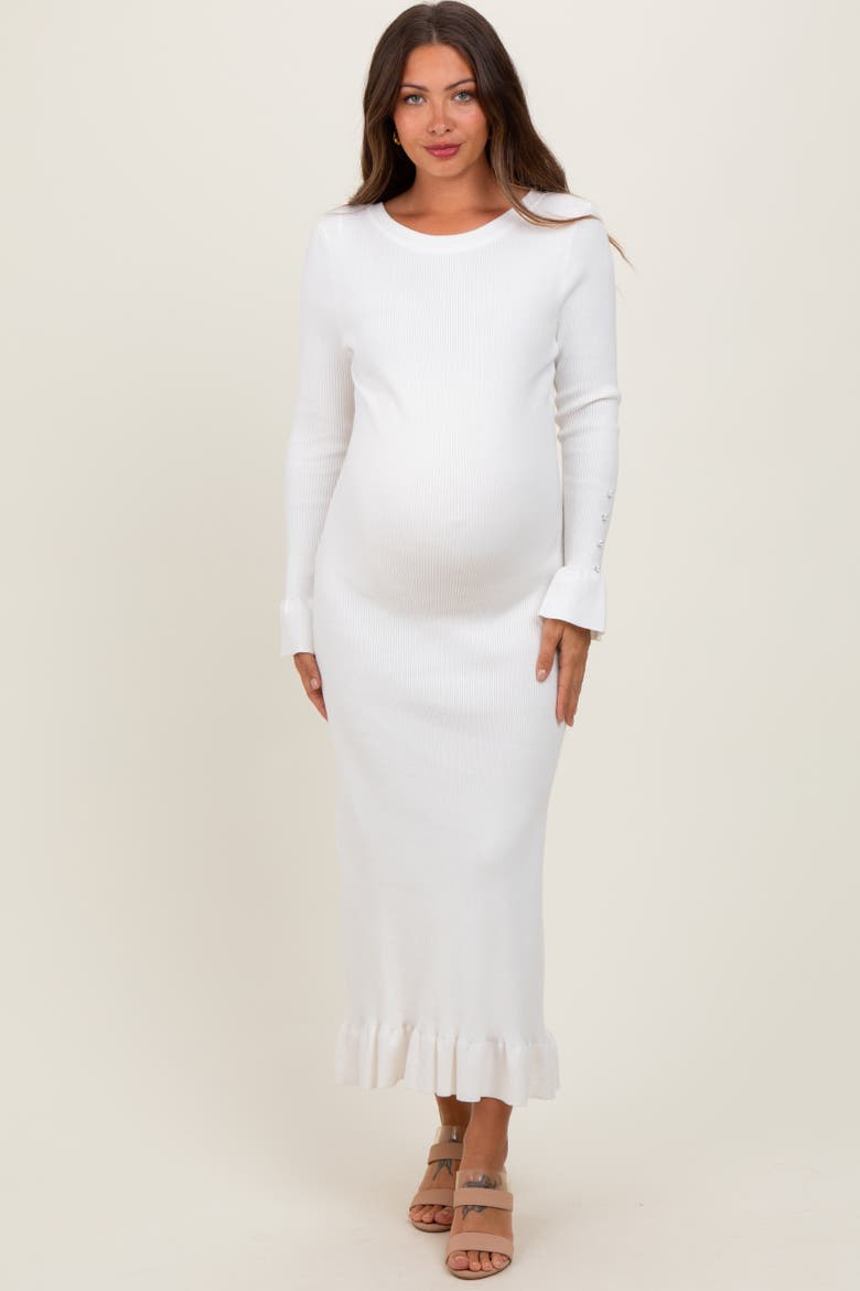 Ribbed Knit Bow Back Maxi Dress, Alternate, color, Ivory