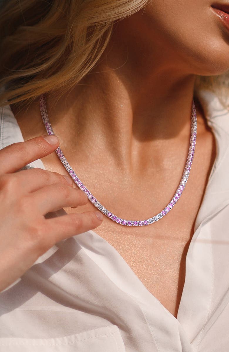 DELMAR Lab Grown Pink & White Sapphire Bracelet & Necklace Set, Alternate, color, Pink