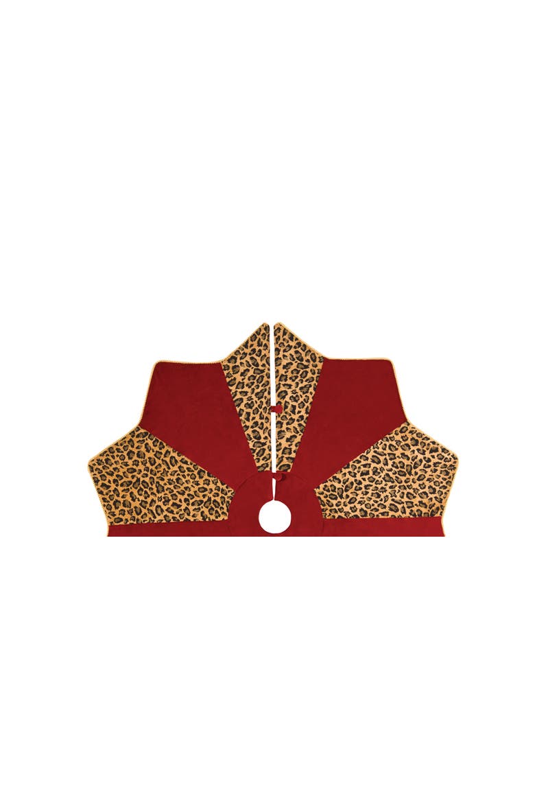 Fleur De Lis & Cheetah Print 100% Cotton Christmas Tree Skirt w/ Gold Tassels 54", Alternate, color, Red