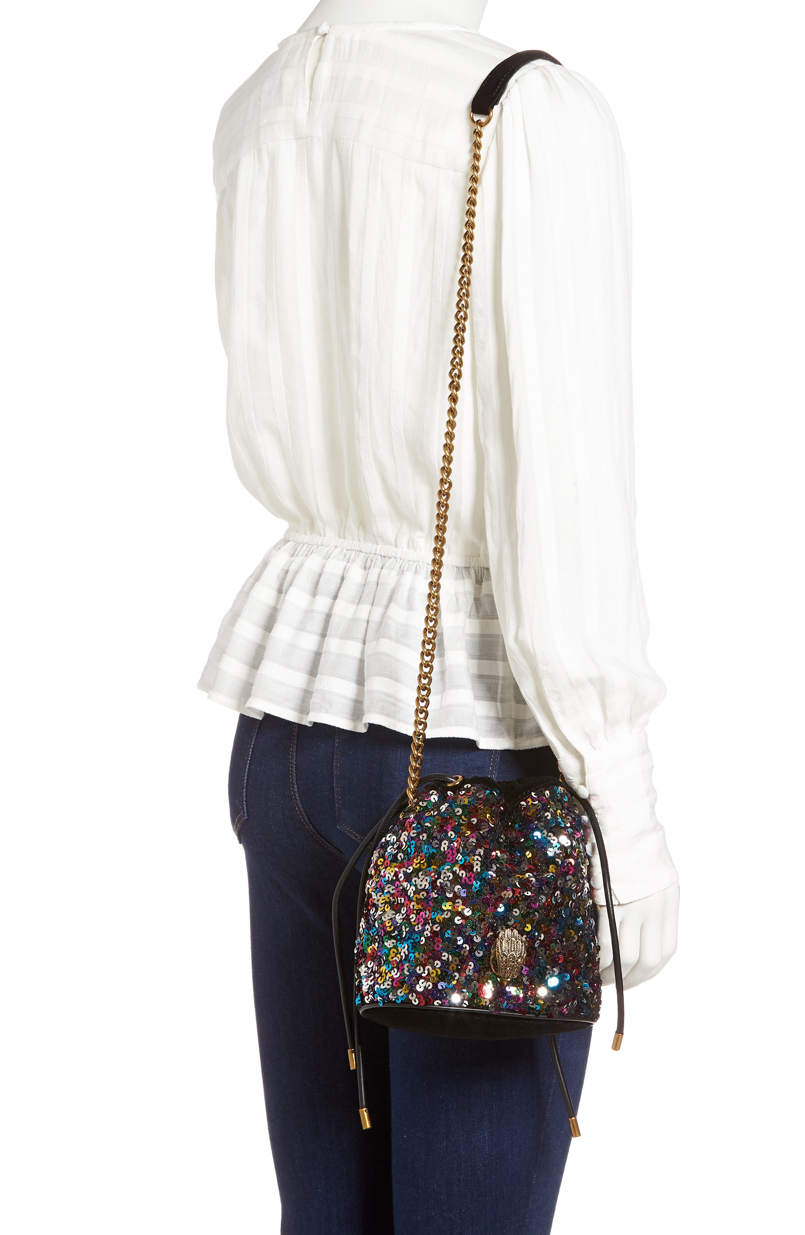 Kurt Geiger London Kensington Sequin Drawstring Crossbody Bag, Alternate, color, 