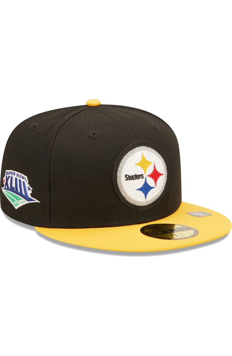 New Era Men's New Era Black/Gold Pittsburgh Steelers Super Bowl XLIII Letterman 59FIFTY Fitted Hat, Main, color,