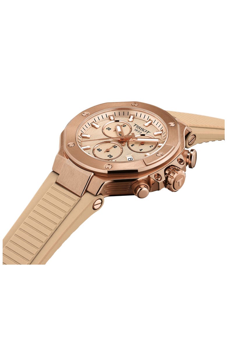 T-Race Chronograph Silicone Strap Watch, 38mm, Alternate, color, CORAL