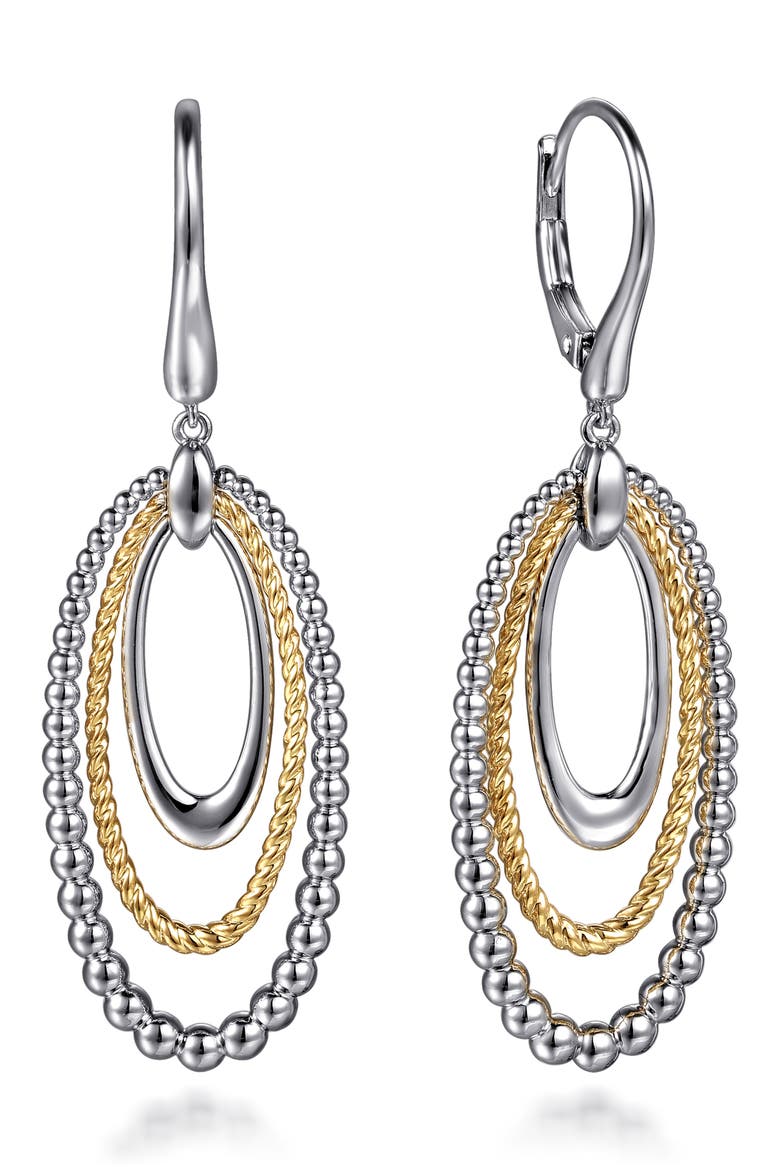 Layered Link Drop Earrings, Main, color, SILVER/ 14K YELLOW GOLD