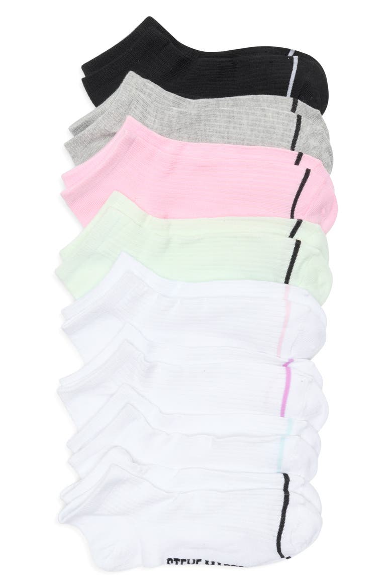 8-Pack Stripe Ribbed Low Cut Socks, Main, color, WHITE MULTI