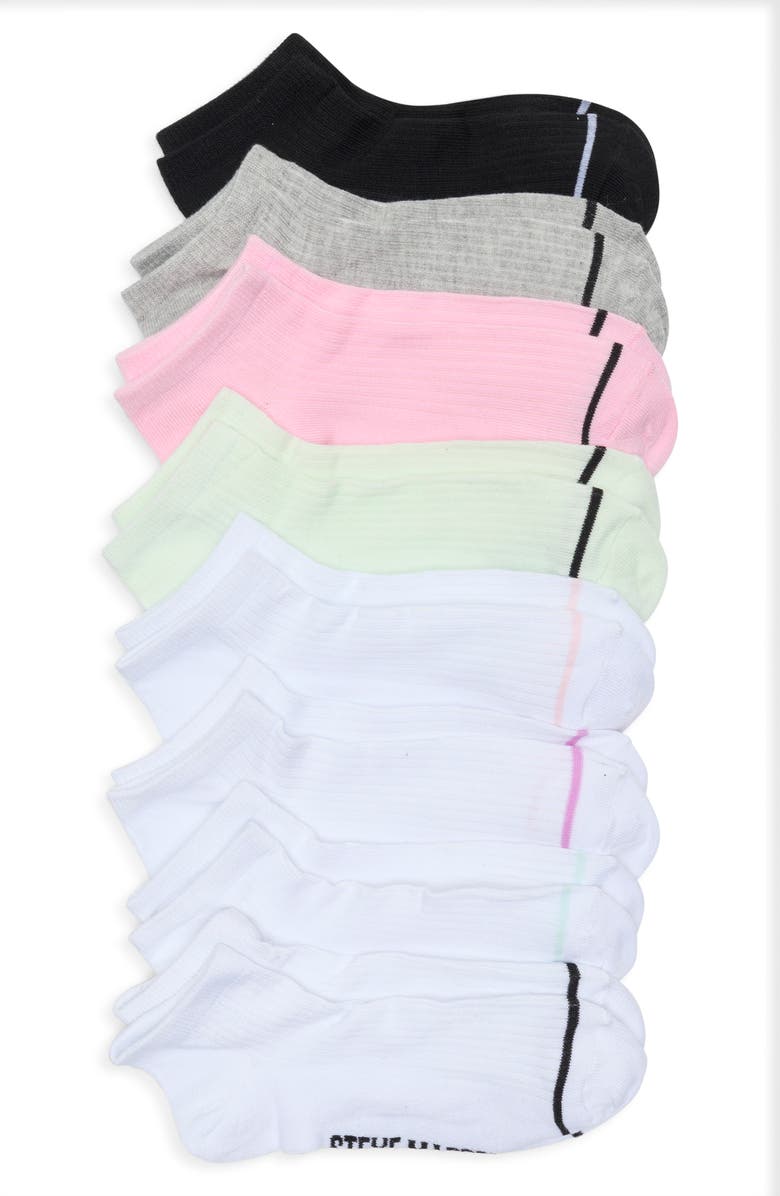 Steve Madden 8-Pack Stripe Ribbed Low Cut Socks, Main, color, White Multi