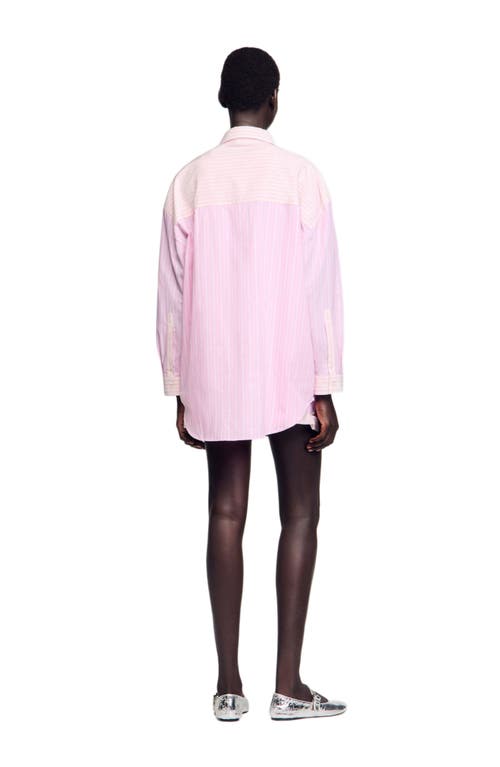 Sandro Womens Roses Embellished Striped Cotton Shirt In Pink