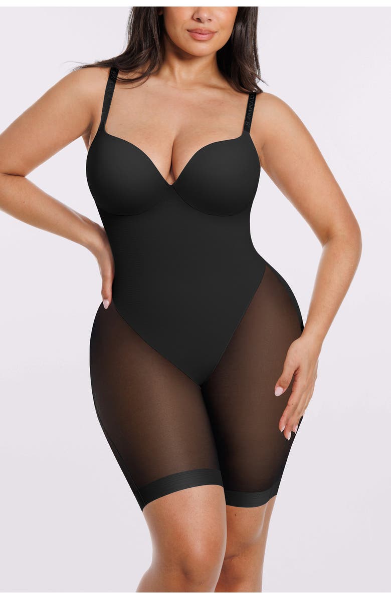 Shapellx Women Body Shaper Low Back Mid-Thigh Bodysuit, Main, color, Black