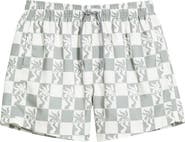 Boardies Clara Palm Tree Checkerboard Print Mid Length Swim Trunks
