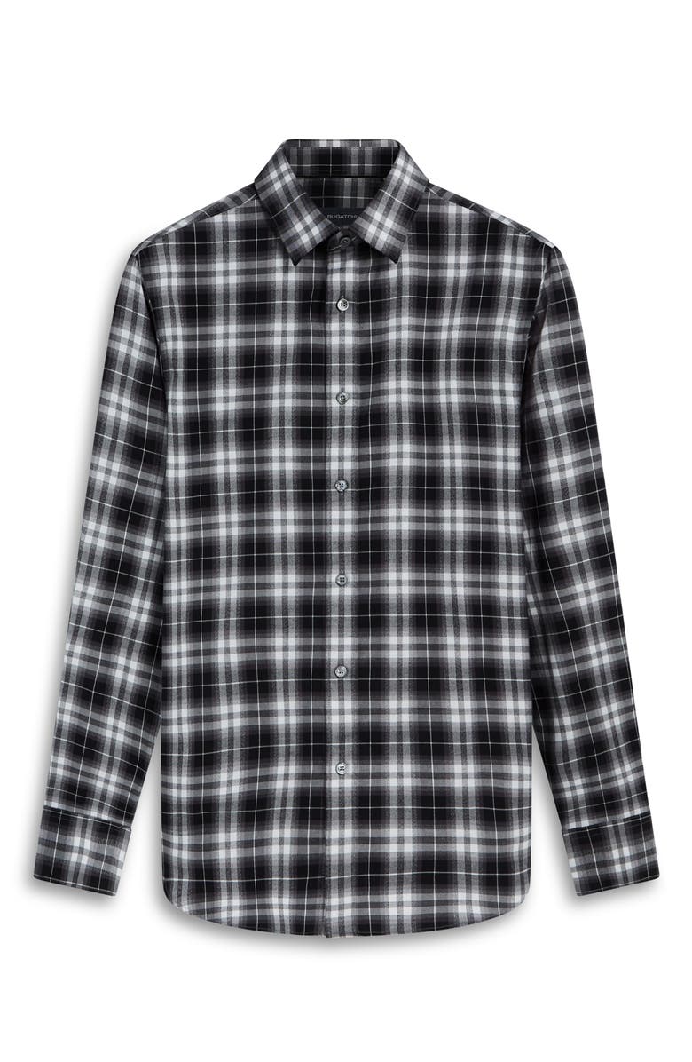 Bugatchi Julian Shaped Fit Plaid Cotton Button-Up Shirt, Alternate, color, Black