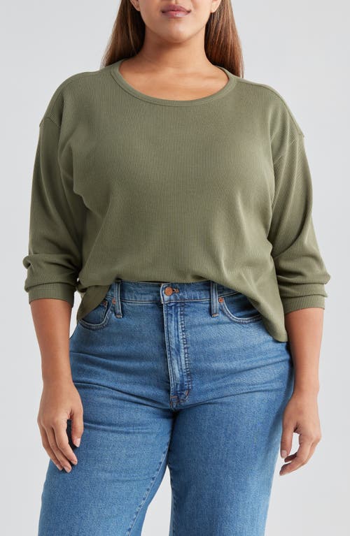 Treasure & Bond Shrunken Thermal Long Sleeve Top In Olive Kalamata