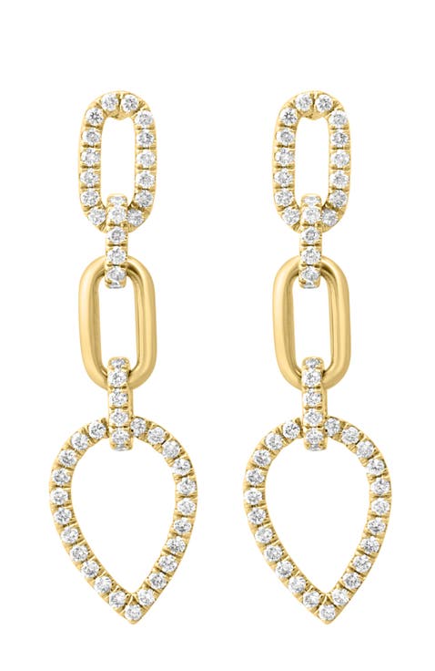 14K Yellow Gold Golden Heart Diamond Link Earrings
