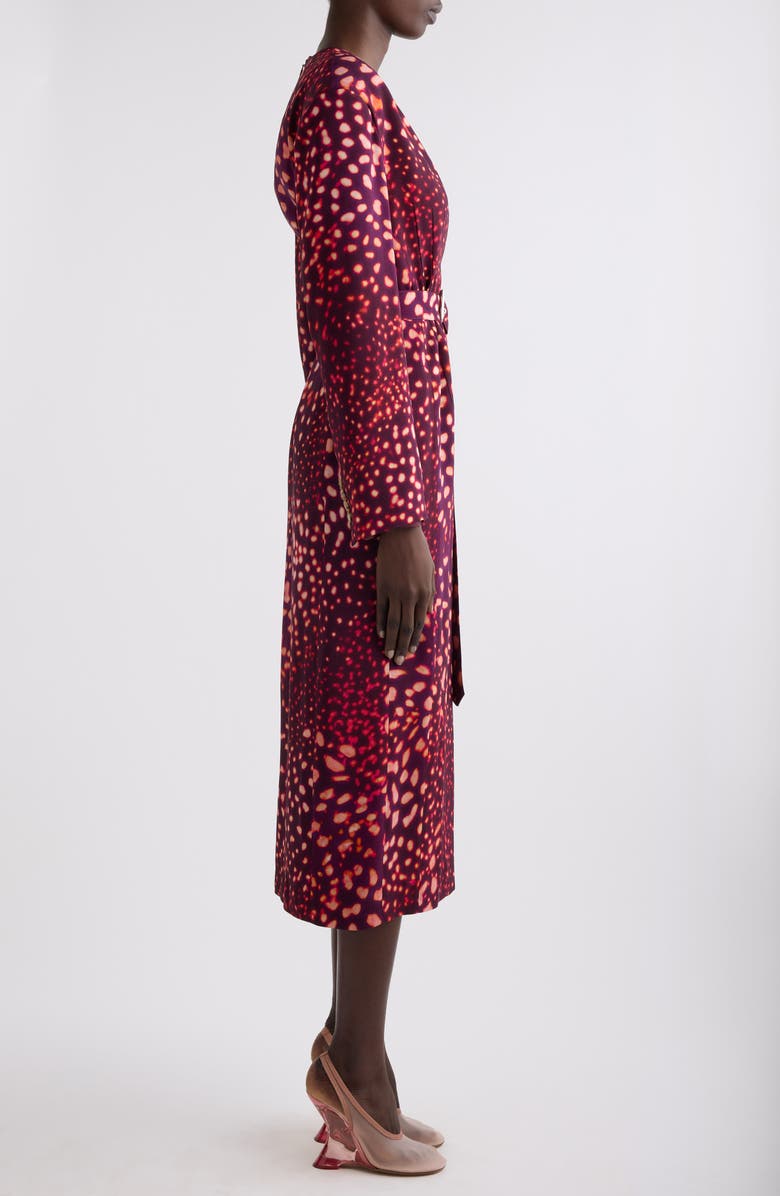Dries Van Noten Dohana Orchid Spots Belted Long Sleeve Crepe Midi Dress, Alternate, color,