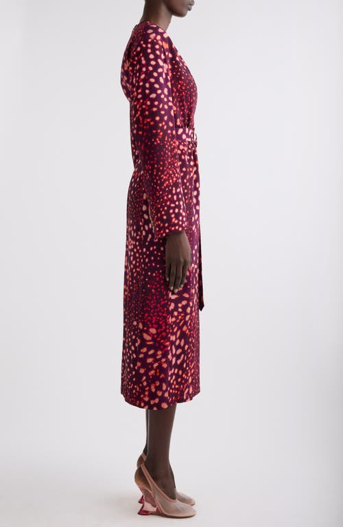 Dries Van Noten Dohana Orchid Spots Belted Long Sleeve Crepe Midi Dress In Auber