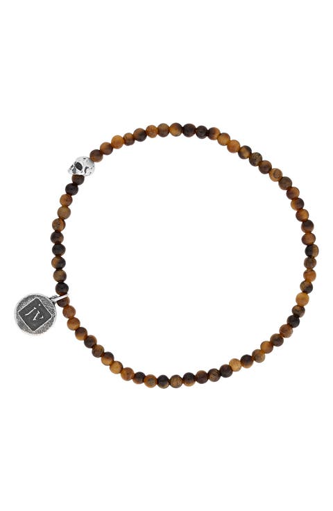 Skull Tiger's Eye Beaded Stretch Bracelet