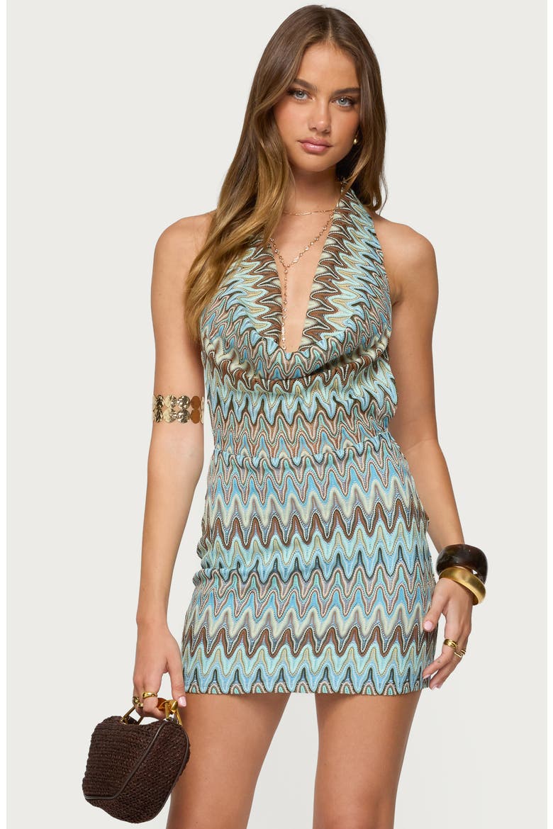 Ziggy Open Back Knit Halter Minidress, Alternate, color, AQUA MIX
