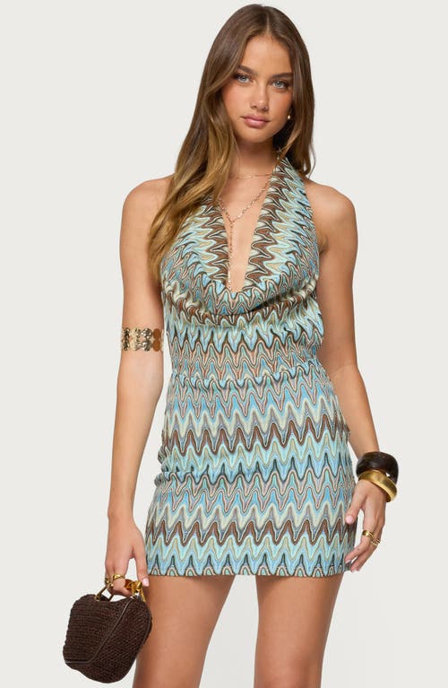Edikted Ziggy Open Back Knit Halter Minidress In Blue