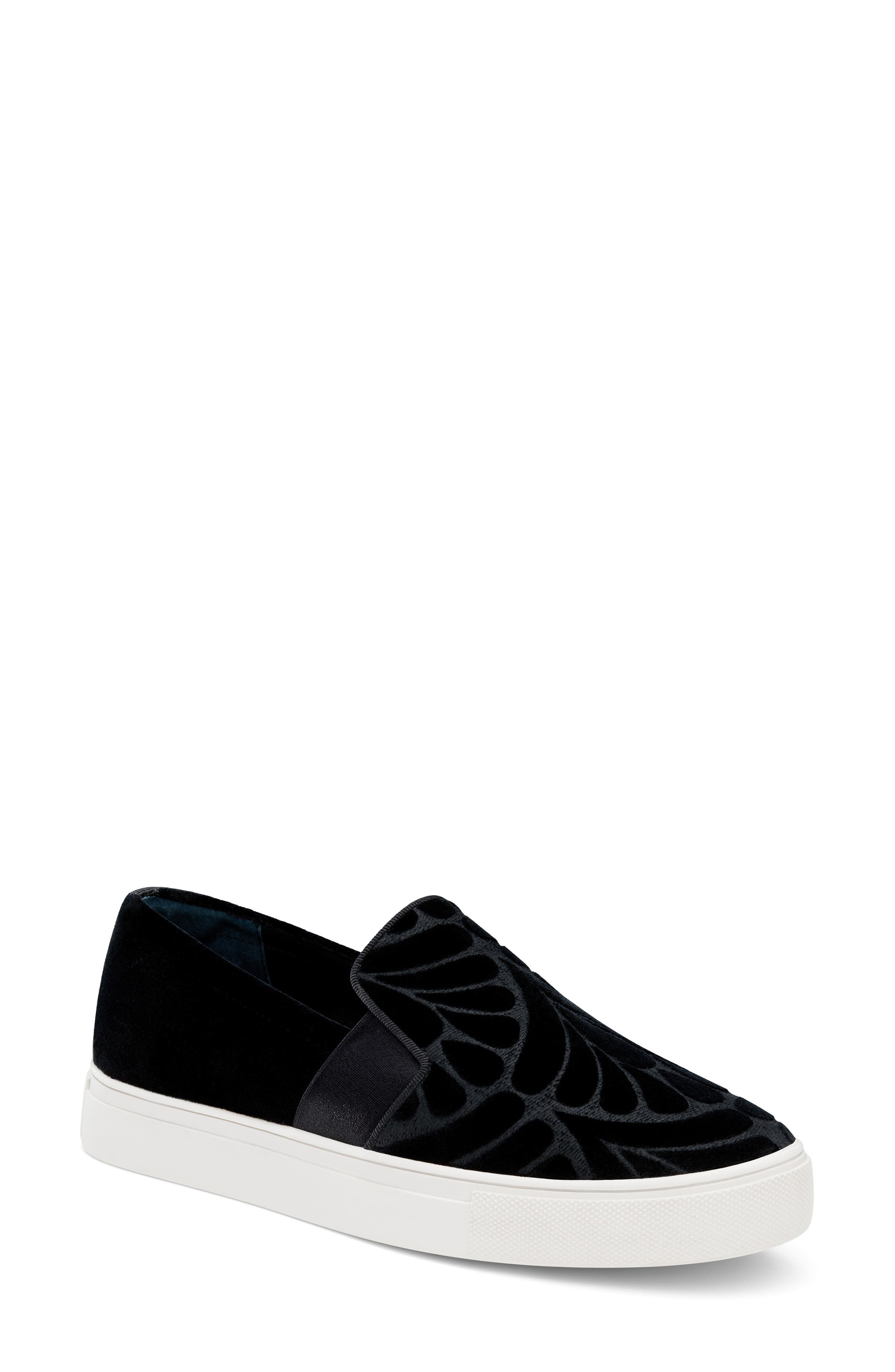 Birdies Swift Embroidered Slip-On Sneaker in Black Velvet 