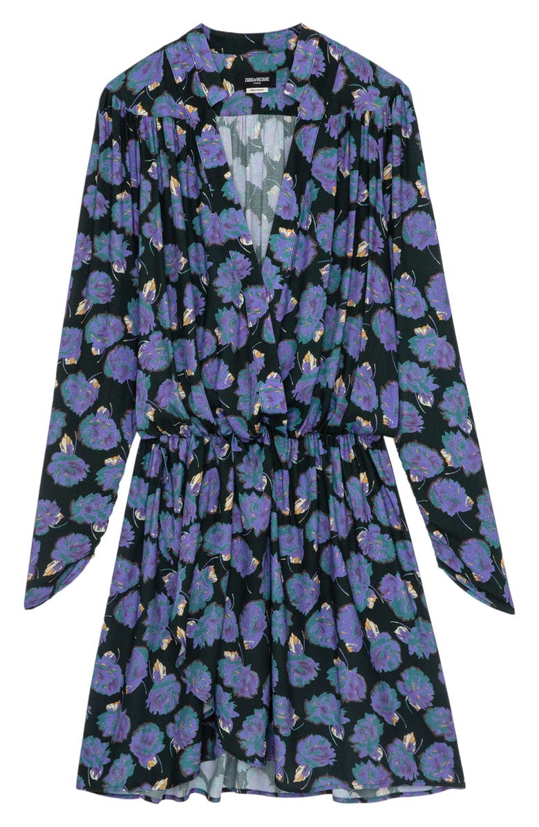 Zadig & Voltaire Reveal Roses Long Sleeve Drop Waist Dress, Alternate, color, Lavender