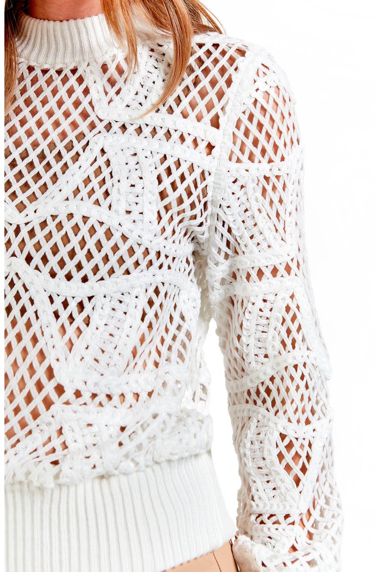 Magnolia Crochet Sweater, Alternate, color, WHITE