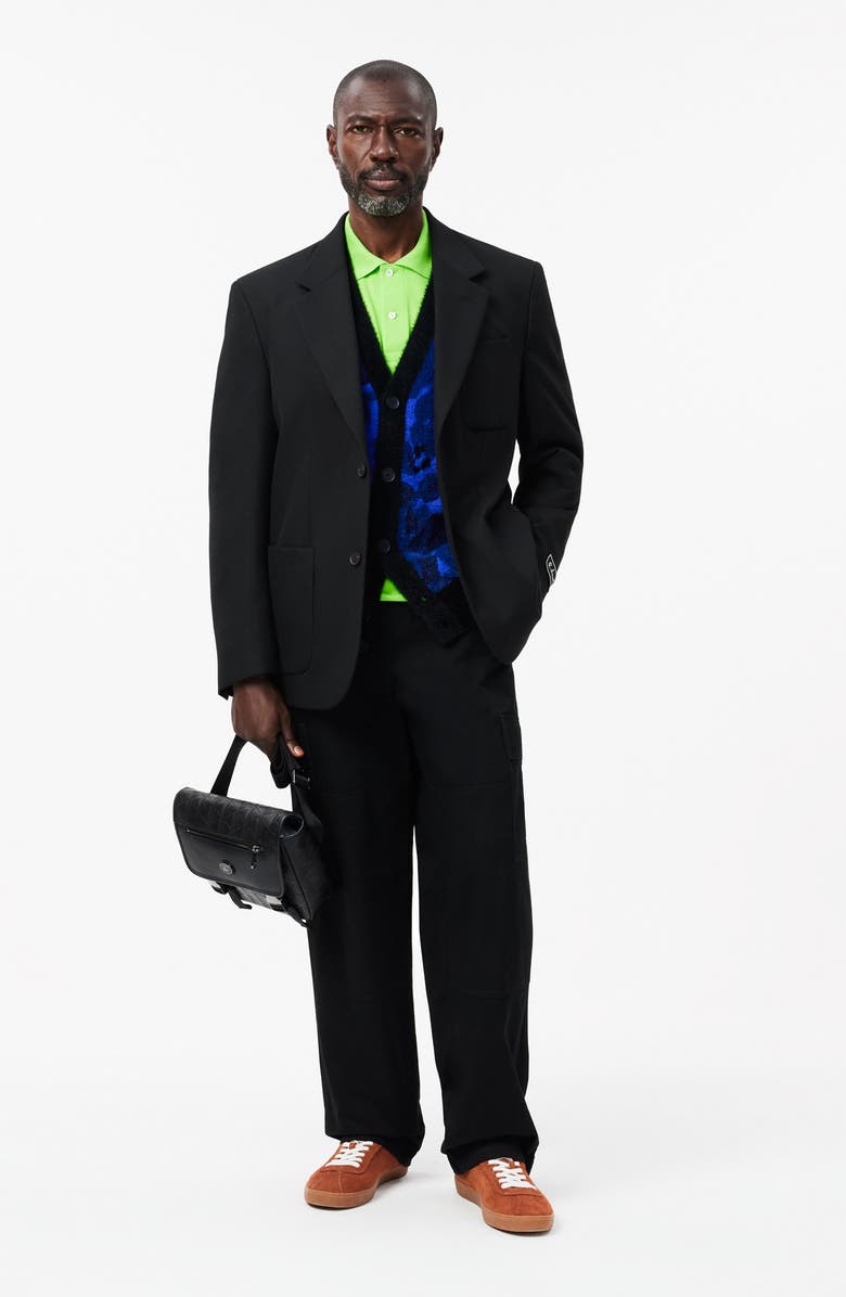 Lacoste Relaxed Fit Intarsia Floral Cardigan, Alternate, color, Globe/ Navy Blue-Lazuli