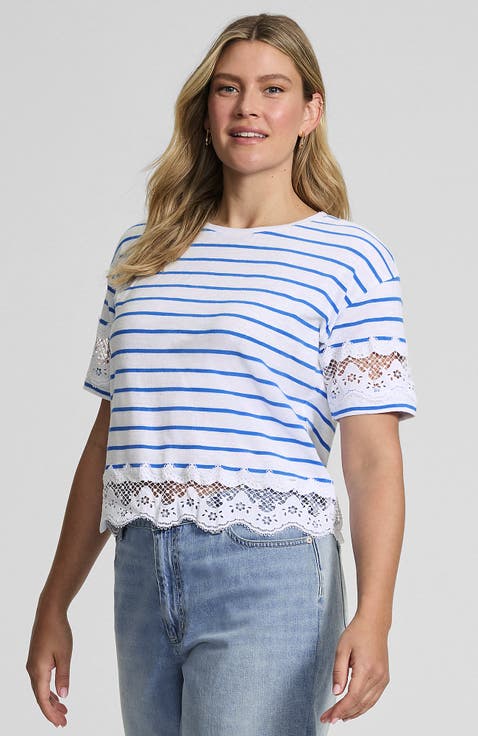Short Sleeve Slub Jersey Cutwork T-Shirt