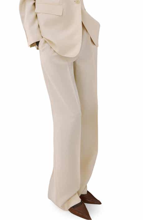 Pleated Mid Rise Wide Leg Pants