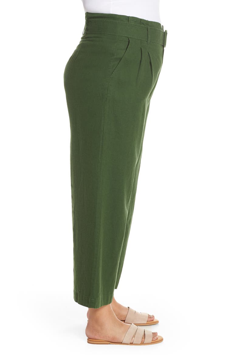 Belted Wide Leg Linen Blend Pants, Alternate, color, GREEN PASTURES