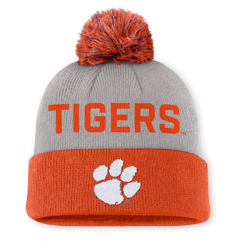 Men's Nike Gray/Orange Clemson Tigers Primetime Peak Cuffed Knit Hat with Pom