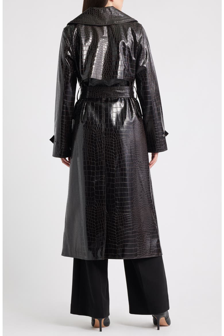 Croc Embossed Faux Leather Trench Coat, Alternate, color, BROWN