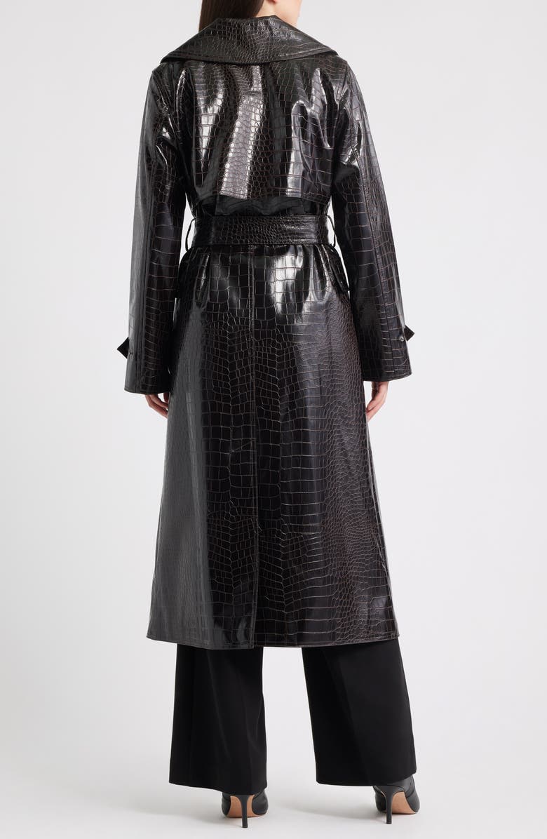 Bernardo Croc Embossed Faux Leather Trench Coat, Alternate, color, Brown