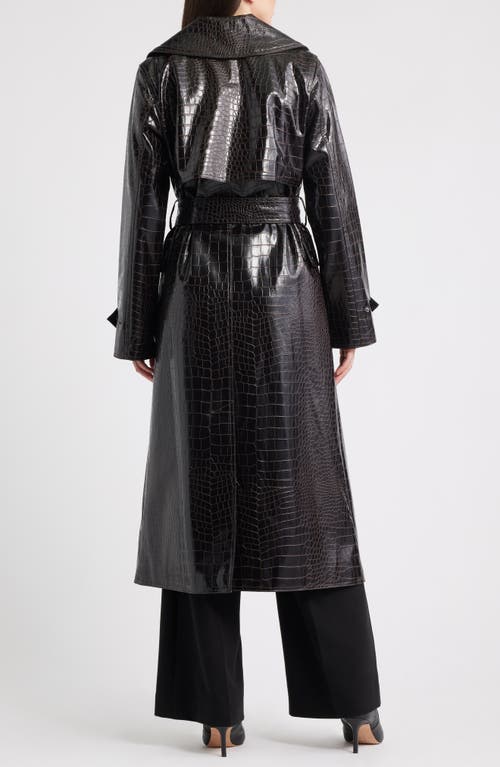 Bernardo Croc Embossed Faux Leather Trench Coat In Black