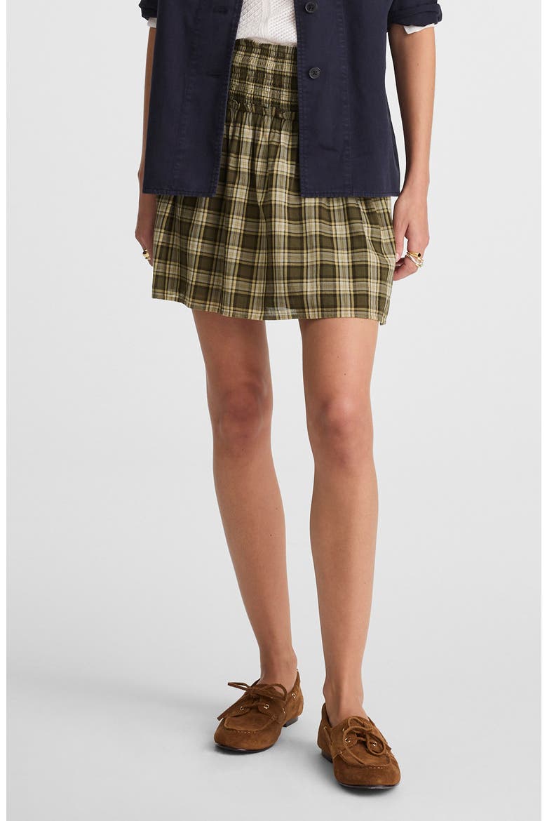 Smocked Waist Plaid Miniskirt, Main, color, FADED IVY
