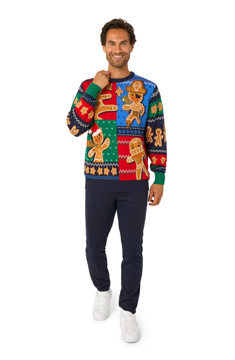 OppoSuits Gingerbread Christmas Crewneck Sweater, Alternate, color, Red Multi