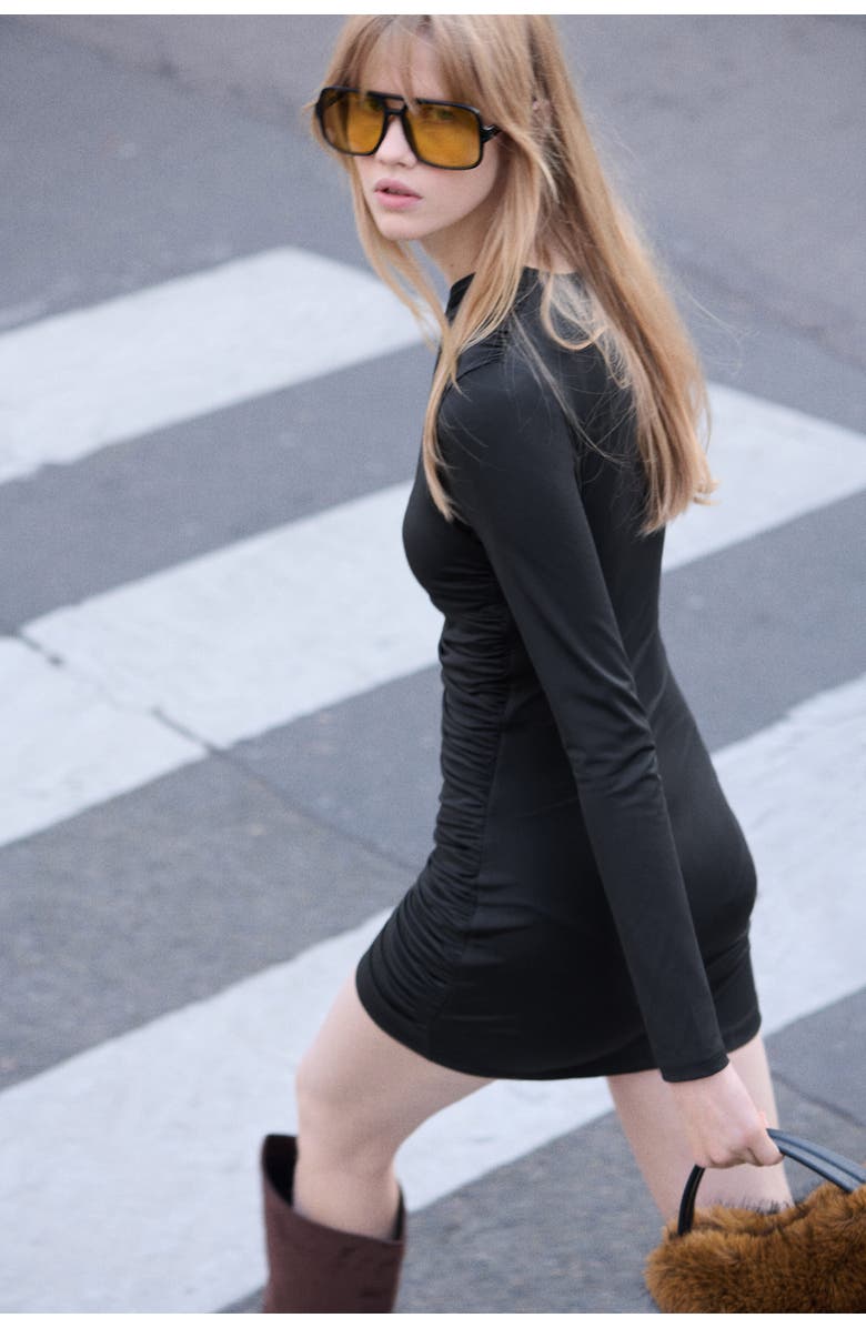 H&M Draped Jersey Dress, Alternate, color, Black