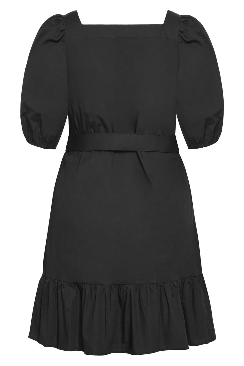 Tetia Belted Puff Sleeve Dress, Alternate, color, BLACK