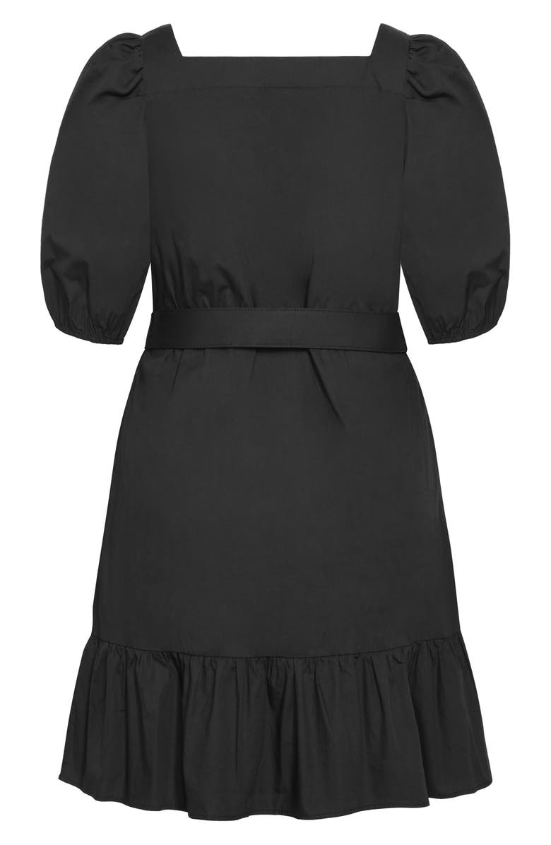 City Chic Tetia Belted Puff Sleeve Dress, Alternate, color, Black