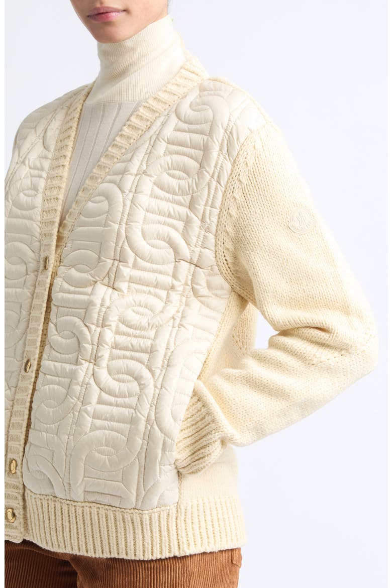 Mixed Media Chain Quilt Cotton Blend Cardigan, Alternate, color, BEIGE